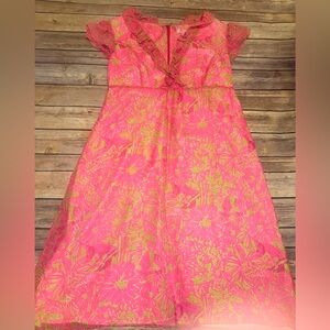 EUC Lilly Pulitzer Clare Secret Garden Silk Ruffle Dress size 8